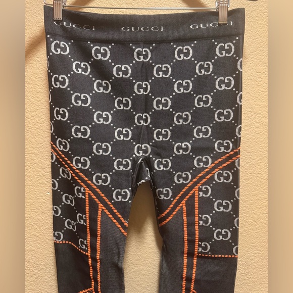 New Authentic Gucci GG Jumbo Logo Leggings Gray Orange Size M - Picture 6 of 10